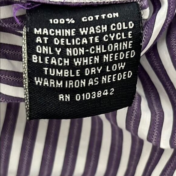 Neiman Marcus Eggplant and White Striped Button Down Shirt NWOT - Picture 7 of 8